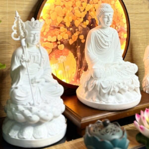 Bộ Tượng Ta Bà Tam Thánh Trắng Trơn Cao 30cm Composite Cao Cấp