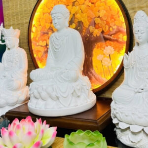 Bộ Tượng Ta Bà Tam Thánh Trắng Trơn Cao 30cm Composite Cao Cấp