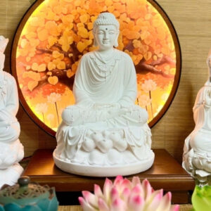 Bộ Tượng Ta Bà Tam Thánh Trắng Trơn Cao 30cm Composite Cao Cấp