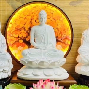 Bộ Tượng Ta Bà Tam Thánh Trắng Trơn Cao 30–32cm Composite Cao Cấp