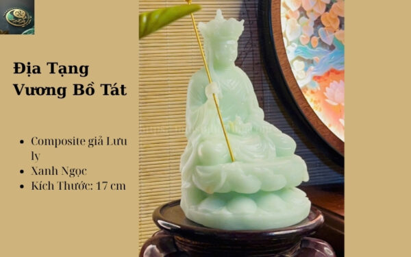 Địa Tạng Vương Bồ Tát Xanh Ngọc 17cm Tượng Thờ Composite Lưu Ly Đẹp