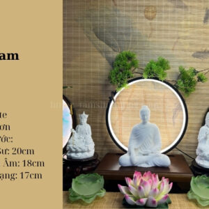 Ta Bà Tam Thánh Trắng Trơn Bổn Sư 20cm, Quan Âm 18cm, Địa Tạng 17cm