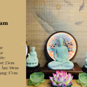 Ta Bà Tam Thánh Xanh Ngọc Bổn Sư 25cm, Quan Âm 18cm, Địa Tạng 17cm