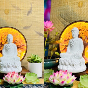 Tượng Bổn Sư Thích Ca Mâu Ni Phật Ngồi Đài Sen Trắng Trơn 30cm – Tinh Khiết và Tỉnh Thức