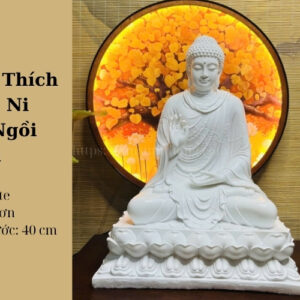 Tượng Bổn Sư Thích Ca Mâu Ni Phật Ngồi Đài Sen Trắng Trơn 40cm – Biểu Tượng Của Tâm Thanh Tịnh