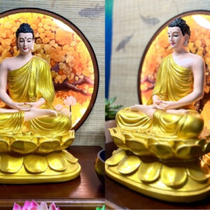 Tượng Bổn Sư Thích Ca Mâu Ni Phật Ngồi Đài Sen Vàng 32cm – Tôn Vinh Ánh Sáng Giác Ngộ