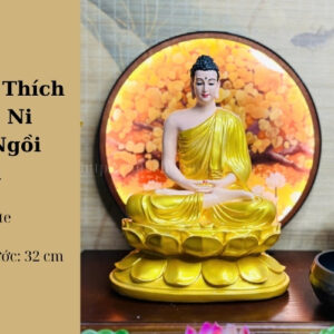 Tượng Bổn Sư Thích Ca Mâu Ni Phật Ngồi Đài Sen Vàng 32cm – Tôn Vinh Ánh Sáng Giác Ngộ