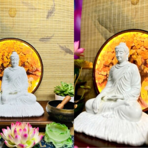 Tượng Bổn Sư Thích Ca Mâu Ni Phật Ngồi Đế Rơm Trắng Trơn 30cm