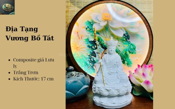 Tượng Địa Tạng Vương Bồ Tát Trắng Trơn 17cm Tịnh Thất Chơn Tâm