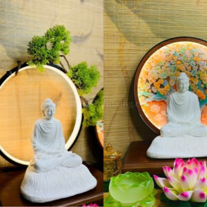 Tượng Phật Ngồi Đài Rơm Trắng Trơn 20cm – Hiện Thân Của Thiền Định & Giác Ngộ