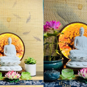 Tượng Phật Thích Ca Ngồi Đài Sen Trắng Trơn 32cm – Thanh Tịnh & Tỉnh Thức