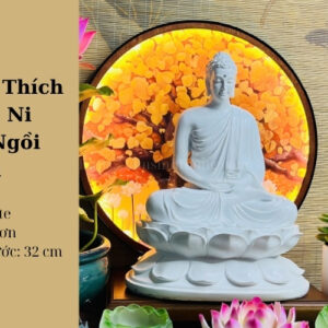 Tượng Phật Thích Ca Ngồi Đài Sen Trắng Trơn 32cm – Thanh Tịnh & Tỉnh Thức