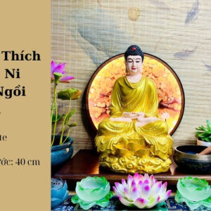 Tượng Phật Thích Ca Ngồi Đài Sen Vàng 40cm – Biểu Tượng Giác Ngộ & Bình An