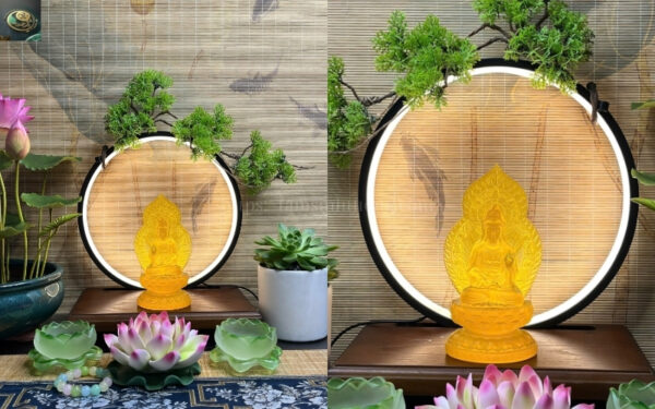 Tượng Quan Thế Âm Bồ Tát Lá Bồ Đề Vàng 18cm – Ánh Sáng Từ Bi, Hóa Giải Nghiệp Lực