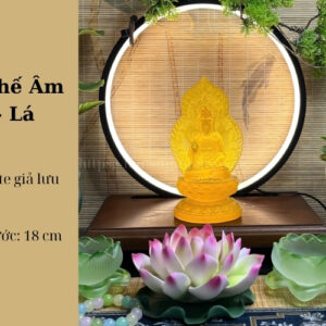 Tượng Quan Thế Âm Bồ Tát Lá Bồ Đề Vàng 18cm – Ánh Sáng Từ Bi, Hóa Giải Nghiệp Lực